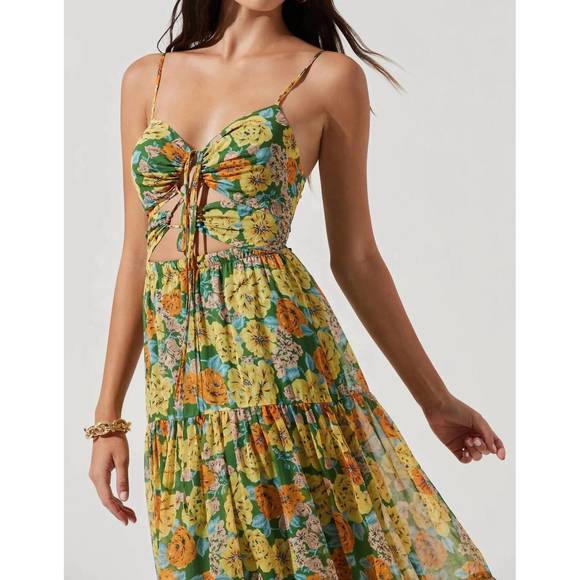 Astr Dresses New Astr Brandy Floral Cinched Front Cutout Maxi Dress